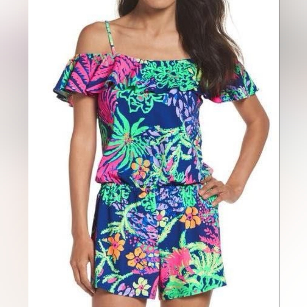 Lilly Pulitzer Pink and Blue Tropical Romper